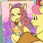 Size: 141x140 | Tagged: safe, derpibooru import, screencap, hitch trailblazer, posey (g5), earth pony, pony, my little pony: tell your tale, the unboxing of izzy, spoiler:g5, spoiler:my little pony: tell your tale, spoiler:tyts01e06, canvas, female, fine art parody, g5, image, jazz (g5), jewelry, jpeg, mare, mona lisa, necklace, paintbrush, painting, smiling, solo focus, zoomed in