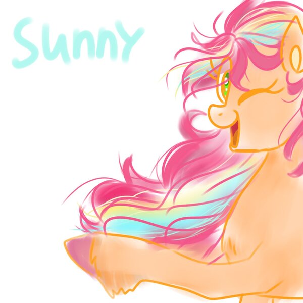 Size: 1280x1280 | Tagged: safe, artist:alicedrawing13, derpibooru import, sunny starscout, earth pony, pony, eye clipping through hair, female, g5, image, jpeg, looking at you, mare, one eye closed, open mouth, simple background, solo, white background, wink, winking at you