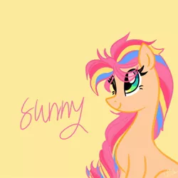 Size: 1280x1280 | Tagged: safe, artist:alicedrawing13, derpibooru import, sunny starscout, earth pony, pony, eye clipping through hair, female, g5, image, jpeg, mare, simple background, sitting, solo, tan background