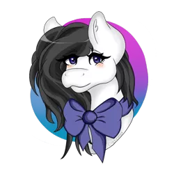 Size: 700x700 | Tagged: safe, artist:octacats, oc, unofficial characters only, pony, blushing, bow, bust, eye clipping through hair, female, image, mare, png, simple background, solo, transparent background