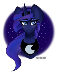 Size: 508x640 | Tagged: safe, artist:octacats, princess luna, alicorn, pony, bust, crown, eye clipping through hair, female, horn, image, jewelry, mare, night, night sky, peytral, png, regalia, simple background, sky, solo, transparent background