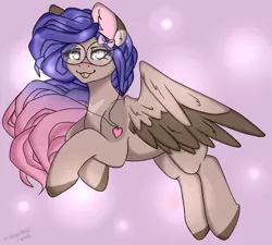Size: 640x576 | Tagged: safe, artist:octacats, oc, unofficial characters only, pegasus, pony, blushing, female, flying, freckles, glasses, image, jewelry, mare, necklace, pegasus oc, png, solo, spread wings, tongue out, wings