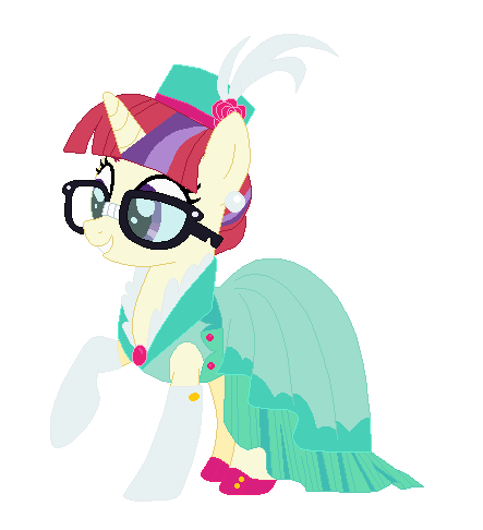 Size: 443x486 | Tagged: safe, artist:unicornsmile, derpibooru import, moondancer, pony, unicorn, base used, clothes, dress, female, glasses, hat, image, mare, ms paint, png, raised hoof, shoes, simple background, smiling, solo, white background