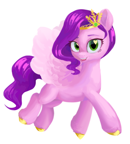 Size: 598x664 | Tagged: safe, artist:rily, derpibooru import, pipp petals, pegasus, pony, my little pony: a new generation, eyebrows, female, flying, g5, headband, heart, heart eyes, image, looking at you, mare, open mouth, open smile, png, princess, simple background, smiling, smiling at you, solo, spread wings, transparent background, wingding eyes, wings