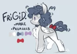 Size: 577x408 | Tagged: safe, artist:frigidmare, artist:torridline, derpibooru import, oc, oc:frigid, fluffy pony, hybrid, pegasus, zebra, bow, chest fluff, curly hair, ear fluff, ears up, female, fluffy, fluffy mane, fluffy tail, happy, image, leg fluff, mare, pegazeeb, png, reference sheet, smiling, solo, tail, wings, zebra oc