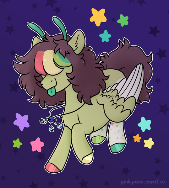 Size: 1299x1450 | Tagged: safe, artist:pink-pone, derpibooru import, oc, oc:bugsy, pegasus, pony, antennae, female, image, mare, png, solo, tongue out