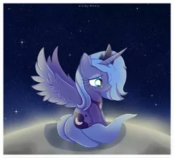 Size: 3971x3614 | Tagged: safe, artist:nnaly, derpibooru import, princess luna, alicorn, pony, high res, image, jpeg, moon, s1 luna, solo, spread wings, stars, wings