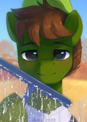 Size: 2500x3500 | Tagged: safe, artist:anku, derpibooru import, oc, unofficial characters only, earth pony, image, png, solo, squeegee, water, window