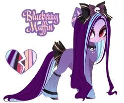 Size: 4802x4000 | Tagged: safe, artist:xsatanielx, derpibooru import, oc, oc:blueberry muffin, unofficial characters only, pony, bow, clothes, collar, female, hair bow, image, long mane, mare, piercing, png, reference, simple background, socks, solo, stockings, thigh highs, transparent background