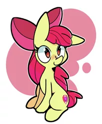 Size: 2500x3056 | Tagged: safe, artist:kindakismet, derpibooru import, apple bloom, earth pony, pony, apple bloom's bow, bow, female, filly, floppy ears, foal, hair bow, image, jpeg, one ear down, simple background, sitting, solo, white background