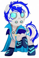 Size: 700x1050 | Tagged: safe, artist:heidi, derpibooru import, oc, oc:ivislor, oc:ivislor odzi, unofficial characters only, cyborg, pony, robot, robot pony, cape, clothes, commissioner:iv's, image, male, png, simple background, solo, star trek, superhero, transparent background, vector