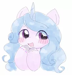 Size: 1576x1671 | Tagged: safe, artist:ginmaruxx, artist:kuzuyukuro, derpibooru import, izzy moonbow, pony, unicorn, blushing, bracelet, cute, doodle, eye clipping through hair, female, g5, horn, image, izzybetes, jewelry, jpeg, looking at you, mare, open mouth, open smile, simple background, smiling, smiling at you, solo, white background