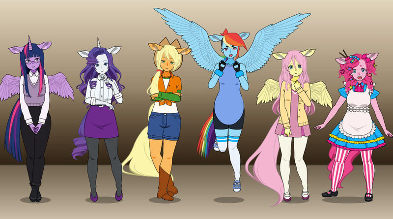 Size: 1280x712 | Tagged: safe, artist:heyhowisgowing, derpibooru import, applejack, fluttershy, pinkie pie, rainbow dash, rarity, twilight sparkle, anthro, earth pony, pegasus, unicorn, belt, boots, clothes, cowboy boots, cowboy hat, denim, glasses, gloves, hat, high heel boots, horn, image, jacket, jeans, jpeg, mane six, pants, shirt, shoes, shorts, simple background, skirt, socks, vest, wings