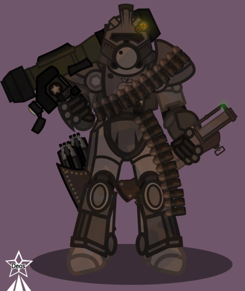 Size: 4245x5021 | Tagged: safe, artist:devorierdeos, derpibooru import, oc, oc:steelhooves, unofficial characters only, ghoul, undead, fallout equestria, equestria girls, armor, grenade launcher, heavy weapons guy, image, m79, png, power armor, rocket launcher, simple background, steel ranger, weapon