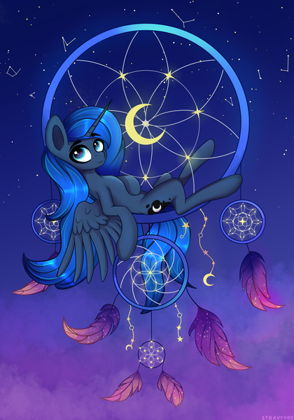 Size: 2625x3750 | Tagged: safe, artist:stravy_vox, artist:stravyvox, derpibooru import, princess luna, alicorn, pony, dreamcatcher, female, high res, image, mare, png, solo