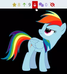 Size: 1600x1772 | Tagged: safe, artist:larsurus, artist:thegamerpainter, derpibooru import, edit, vector edit, rainbow dash, pegasus, pony, derpibooru, angry, breaking the fourth wall, downvote bait, female, image, looking up, meta, mouse cursor, png, she knows, solo, unamused, vector