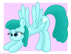 Size: 3680x2808 | Tagged: safe, artist:rainbowšpekgs, derpibooru import, spring melody, sprinkle medley, pegasus, pony, ass up, bedroom eyes, female, image, iwtcird, mare, meme, png, smiling, solo, spread wings, stretching, wings