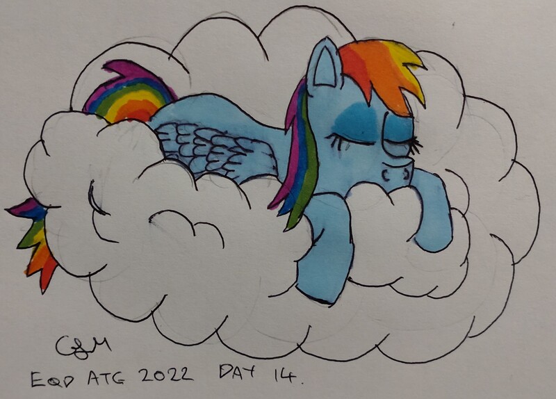 Size: 2791x2004 | Tagged: safe, artist:rapidsnap, derpibooru import, rainbow dash, cloud, image, jpeg, nap, sleeping