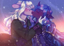 Size: 1024x743 | Tagged: safe, artist:decora-chan, derpibooru import, oc, oc:blood diamond, oc:hollow prince, alicorn, anthro, pony, armor, clothes, commission, image, implied selfcest, jpeg, kissing, male, shipping, stallion, suit