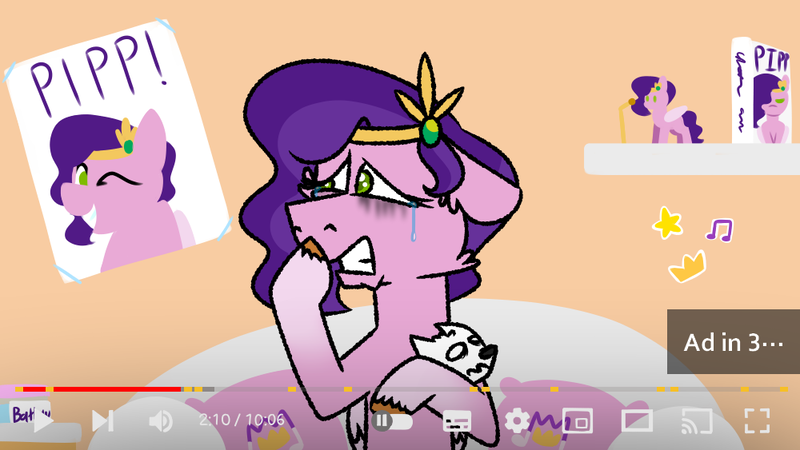 Size: 1000x563 | Tagged: safe, alternate version, artist:fuckomcfuck, derpibooru import, cloudpuff, pipp petals, dog, pegasus, pomeranian, pony, apology, apology video, bed, book, clickbait, commission, crown, crying, female, figurine, flying pomeranian, g5, gamer girl bath water, grin, gritted teeth, headband, hug, image, jar, jewelry, makeup, mare, markings, music notes, one eye closed, parody, pillow, png, poster, raised hoof, regalia, running makeup, sad, smiling, solo, stars, sticker, teeth, tiara, toy, unshorn fetlocks, winged dog, wink, youtube