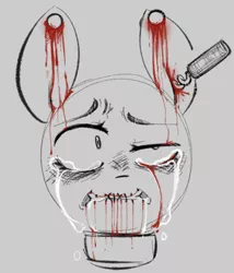 Size: 628x735 | Tagged: grimdark, artist:frigidmare, derpibooru import, pony, bleeding, bleeding eyes, blood, collar, corkscrew, crying, death, dilated pupils, dying, ears up, female, gritted teeth, image, mare, nails, pain, png, scared, sketch, solo, stitches, teeth, tired, torture