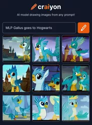 Size: 1162x1588 | Tagged: safe, craiyon, dall·e mini, derpibooru import, machine learning generated, gallus, gryphon, harry potter (series), hogwarts, image, png