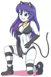 Size: 2239x3343 | Tagged: suggestive, artist:sumin6301, derpibooru import, rarity, equestria girls, belly button, breasts, busty rarity, fangs, image, jpeg, raricat, striped stockings, tail