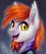 Size: 424x508 | Tagged: safe, artist:doekitty, oc, oc:sunfall ordain, unofficial characters only, bat pony, pony, fanfic:journey with a batpony, cropped, ear fluff, fanfic art, female, gradient background, happy, image, looking at you, mare, night guard, offscreen character, open smile, outline, png