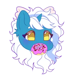 Size: 3000x3000 | Tagged: safe, artist:spotenyx, derpibooru import, oc, oc:fleurbelle, alicorn, pony, alicorn oc, blushing, bow, cute, donut, eating, female, food, hair bow, horn, image, mare, mouth hold, png, simple background, sprinkles, transparent background, wings, yellow eyes