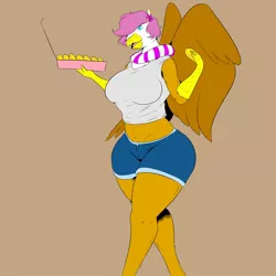 Size: 1280x1280 | Tagged: safe, artist:saintdraconis, derpibooru import, oc, oc:skye lily, unofficial characters only, anthro, gryphon, series:skye's donut binge, donut, female, food, griffon oc, image, jpeg, solo, solo female, this will end in weight gain, weight gain sequence