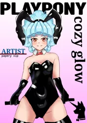 Size: 1036x1465 | Tagged: suggestive, artist:papery xlp, derpibooru import, cozy glow, human, bunny suit, clothes, female, humanized, image, jpeg, older, older cozy glow, playboy bunny, playboy bunny cozy glow, solo, solo female