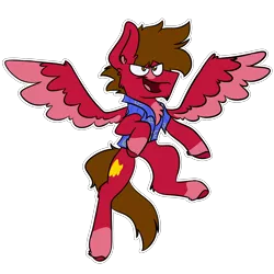 Size: 2800x2800 | Tagged: safe, artist:grandfinaleart, derpibooru import, oc, oc:grand finale, pegasus, pony, brown mane, clothes, digital art, dynamic pose, flying, hawaiian shirt, image, png, red fur, shirt, simple background, smiling, solo, spread wings, transparent background, unshorn fetlocks, wings