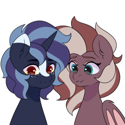 Size: 2000x2000 | Tagged: safe, artist:yomechka, derpibooru import, oc, oc:efflorescence, oc:witching hour, unofficial characters only, bat pony, pony, unicorn, animated, couple, freckles, gif, image, kissing, oc x oc, shipping, simple background, white background