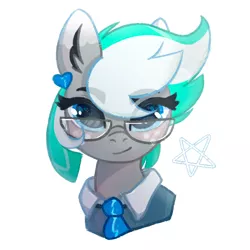 Size: 2000x2000 | Tagged: safe, derpibooru import, oc, oc:shirley flow, unofficial characters only, pegasus, pony, blue eyes, female, freckles, g5, glasses, image, jewelry, looking at you, mare, multicolored mane, necktie, oda 1997, oda 997, pegasus oc, png, simple background, solo, white background, wings