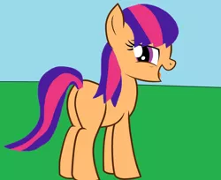 Size: 1280x1046 | Tagged: safe, artist:disneyponyfan, derpibooru import, scootaloo (g3), earth pony, pony, adult blank flank, blank flank, cute, female, field, g3, g3 cutealoo, g3 to g4, g4, generation leap, grass, grass field, image, jpeg, mare, ms paint, multicolored hair, multicolored mane, multicolored tail, open mouth, open smile, outdoors, purple eyes, smiling, tail