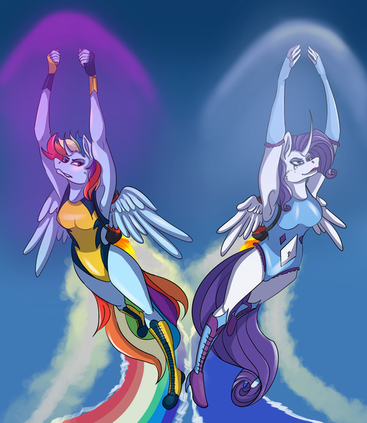 Size: 1911x2200 | Tagged: safe, artist:lazyowl13, derpibooru import, rainbow dash, rarity, alicorn, alicornified, cleaning, clothes, determined, fast, image, jetpack, leotard, png, race swap, rainbowcorn, raricorn, shockwave, sonic boom, sound barrier, swimsuit, wonderbolts swimsuit