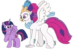 Size: 2984x2001 | Tagged: safe, artist:supahdonarudo, derpibooru import, queen novo, twilight sparkle, twilight sparkle (alicorn), alicorn, classical hippogriff, hippogriff, pony, my little pony: the movie, female, hoof on chest, image, looking at each other, looking at someone, mare, newbie artist training grounds, png, simple background, transparent background