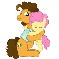 Size: 1280x1280 | Tagged: safe, artist:tikapony, derpibooru import, cheese sandwich, li'l cheese, earth pony, pony, the last problem, duo, father and child, female, hug, image, jpeg, male, simple background, white background