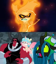 Size: 1920x2160 | Tagged: safe, derpibooru import, edit, edited screencap, screencap, cozy glow, lord tirek, queen chrysalis, alicorn, centaur, changeling, changeling queen, ghost, pony, undead, season 9, the ending of the end, spoiler:s09, alicornified, angry, comparison, cozycorn, disney, female, image, legion of doom, molly mcgee, png, race swap, the ghost and molly mcgee, ultimate chrysalis