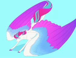 Size: 3000x2304 | Tagged: safe, artist:jezebel_remedy, derpibooru import, zipp storm, pegasus, pony, blue background, colored wings, female, g5, image, jpeg, large wings, mare, multicolored wings, simple background, solo, wings