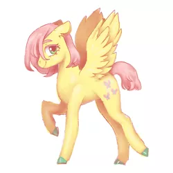 Size: 2048x2048 | Tagged: safe, artist:mobylace, derpibooru import, fluttershy, pegasus, pony, alternate hairstyle, female, image, jpeg, looking at you, mare, raised hoof, raised leg, short hair, short mane, short tail, simple background, smiling, smiling at you, solo, tail, white background