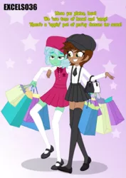 Size: 661x935 | Tagged: safe, artist:excelso36, derpibooru import, oc, oc:alexa, oc:penni, unofficial characters only, human, equestria girls, 60s, bag, barely pony related, beret, boots, british, clothes, commissioner:shortskirtsandexplosions, femboy, girly, gloves, hat, image, male, mary janes, necktie, png, purse, school uniform, shoes, shopping, shopping bag, socks, solo, stockings, thigh highs