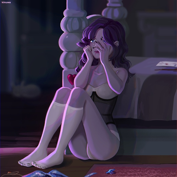 Size: 1915x1919 | Tagged: suggestive, artist:kinuwa, derpibooru import, rarity, human, equestria girls, clothes, crying, image, jpeg, socks, solo, stockings, thigh highs, underwear