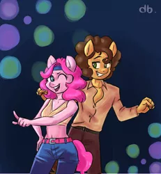 Size: 1200x1300 | Tagged: safe, artist:dubudrops, derpibooru import, cheese sandwich, pinkie pie, anthro, earth pony, cheesepie, dance floor, dancing, female, image, male, png, retro, shipping, standing, straight