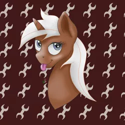 Size: 1080x1080 | Tagged: safe, artist:lennystendhal13, derpibooru import, silver spanner, pony, bust, image, png, portrait, solo, tongue out