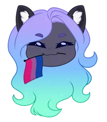 Size: 1024x1171 | Tagged: safe, artist:purplegrim40, derpibooru import, oc, unofficial characters only, pegasus, pony, bisexual pride flag, bust, ear fluff, eyes closed, female, image, mare, mouth hold, pegasus oc, png, pride, pride flag, simple background, solo, transparent background, wings