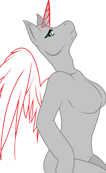 Size: 788x1280 | Tagged: safe, artist:djdupstep15, derpibooru import, oc, unofficial characters only, alicorn, anthro, alicorn oc, base, breasts, featureless breasts, female, horn, image, png, simple background, solo, white background, wings