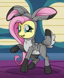 Size: 1100x1346 | Tagged: safe, artist:jenfoxworth, derpibooru import, fluttershy, pegasus, pony, animal costume, bunny costume, clothes, costume, cute, image, jpeg, looking at you, raised hoof, shyabetes