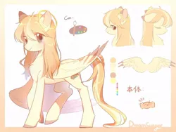 Size: 1024x768 | Tagged: safe, artist:dreamsugar, artist:xdreamsugarx, derpibooru import, oc, unofficial characters only, pegasus, pony, chest fluff, chinese text, cutie mark, emanata, eyes closed, female, folded wings, image, jpeg, looking at you, mare, moon runes, profile, raised hoof, simple background, solo, spread wings, white background, wings