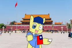 Size: 2560x1707 | Tagged: safe, artist:foxy1219, twibooru exclusive, oc, oc:foxy whooves, fox, fox pony, hybrid, beijing, china, flag, image, png, republic of china, tiananmen square